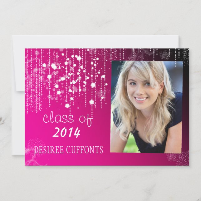 Strings of Light Hot Pink Photo Graduation Cards (Front)
