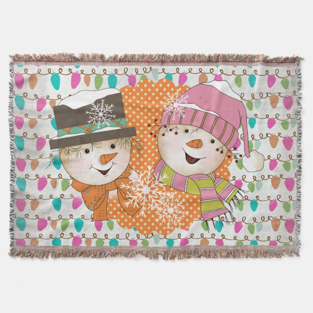 Strings of Lights and Snowmen Holiday Throw (Front)