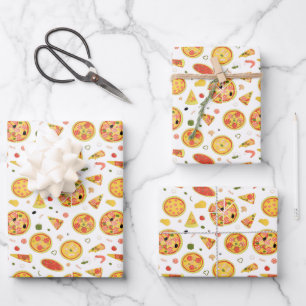 stringy tiled pizza party pattern wrapping paper sheet
