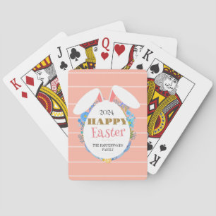 Strip Floral Simple Elegant Easter Bunny Family  Playing Cards