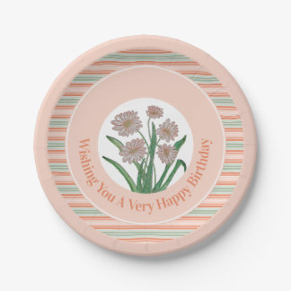 Stripe And Peach Floral Paper Plate