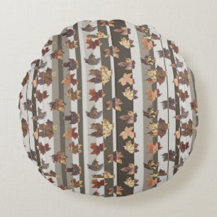 Stripe Autumn Colour Leaves Round Cushion