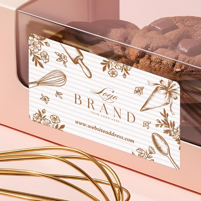 Stripe Baking Utensil Pastry Cake Bakery Shop Logo (Stripe Baking Utensil Pastry Cake Bakery Shop Logo Label)