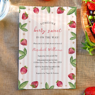 Stripe Berry Sweet Strawberry Baby Shower Invitation