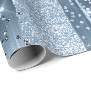Stripe BLUE GRAY CRYSTALS WEDDING BRIDAL Strokes Wrapping Paper