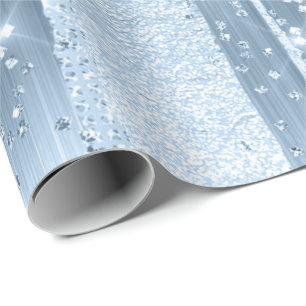Stripe BLUE SKY CRYSTALS WEDDING BRIDAL Strokes Wrapping Paper