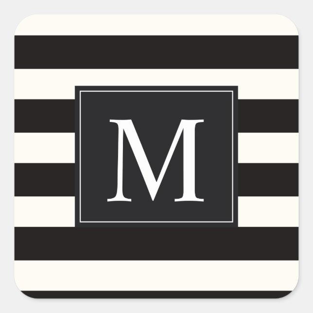 Stripe Bold black and white monogram stripe Square Sticker (Front)