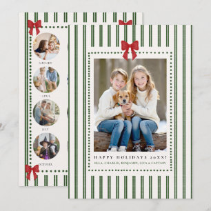Stripe Bow Hand Drawn Christmas Year Review Photos Holiday Card