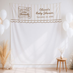 Stripe Bun in the Oven Baby Shower Backdrop Tapestry
