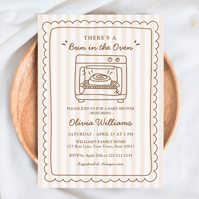 Stripe Bun in the Oven Baby Shower Invitation (Creator Uploaded)