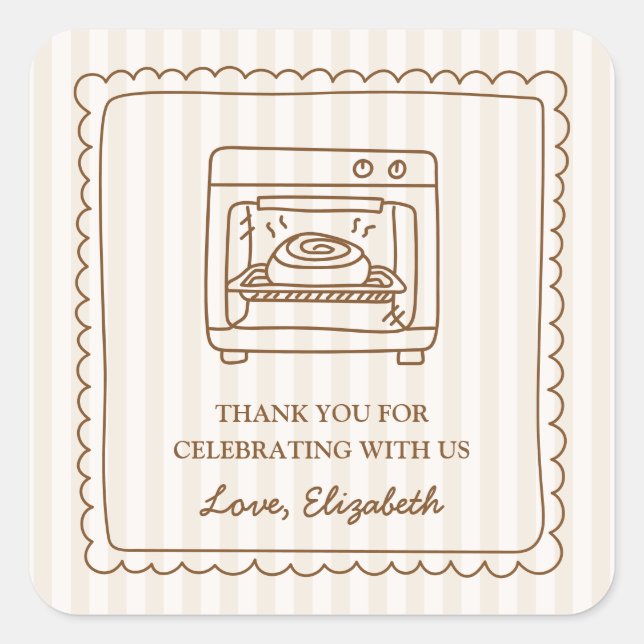Stripe Bun in the Oven Baby Shower Thank You Favor Square Sticker (Front)