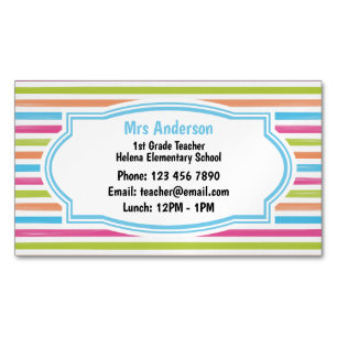 Stripe Contact the Teacher Magnetic Business Card