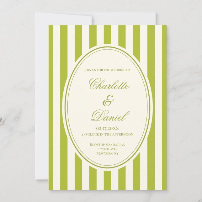 Stripe Custom Chartreuse Wedding Invitation (Front)