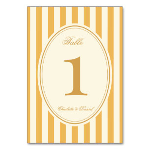 Stripe Custom Mustard Yellow Wedding Table Number