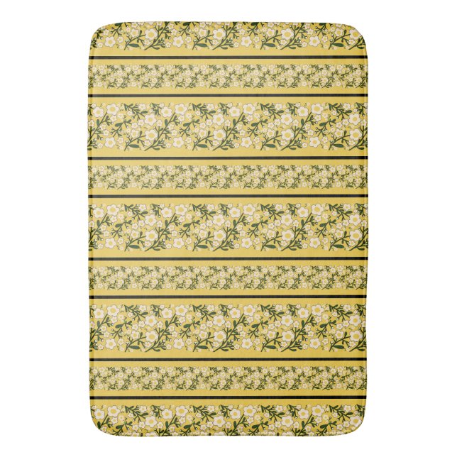 Stripe Dainty Flowers Lemon Yellow Background Bath Mat (Front Vertical)