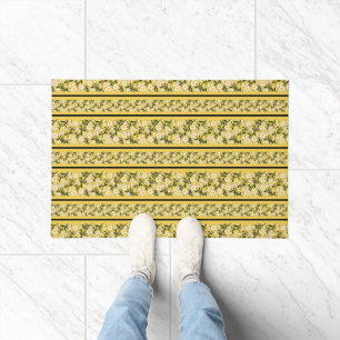 Stripe Dainty Flowers Lemon Yellow Background Doormat