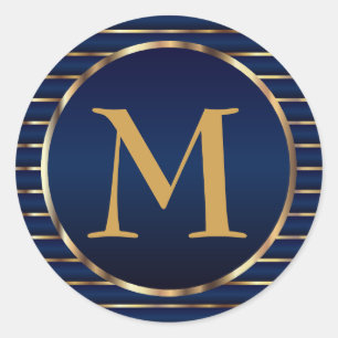 Stripe Dark Blue & Gold Monogram Envelope Seal