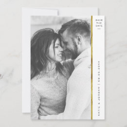 Stripe Faux Gold Foil Photo Save the Date Cards