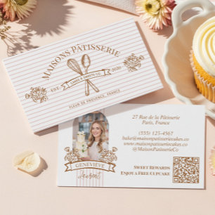 Stripe Floral Whisk Spoon Bakery Cake Designer Business Card