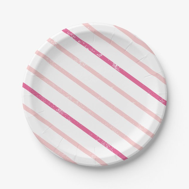 Stripe Girl Pink birthday party Paper Plate (Front)