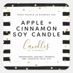 Stripe Gold Foil Spots Soy Candle Label
