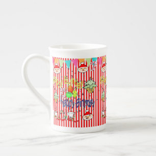 Stripe Happy Birthday Merry Christmas  Bone China Mug
