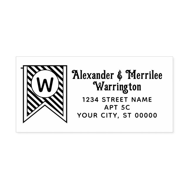 Stripe Initial Banner Two Lines for Names Address Self-inking Stamp (Design)