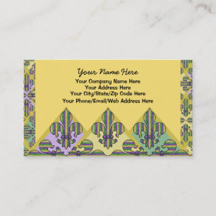 Stripe Mardi Gras Fleur de lis Business Card