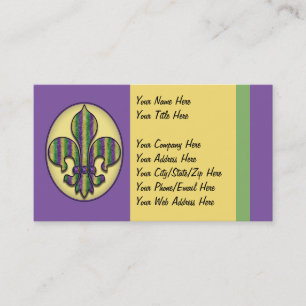 Stripe Mardi Gras Fleur de lis Business Card
