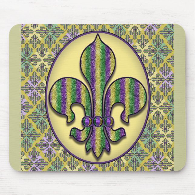 Stripe Mardi Gras Fleur de lis Mouse Pad (Front)