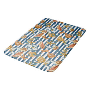 Stripe Marine Pattern Anchor Life Line Sea Shells Bath Mat