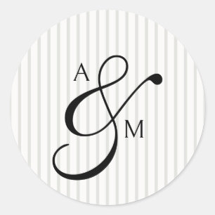 Stripe Monogram Script Ampersand Wedding Classic Round Sticker