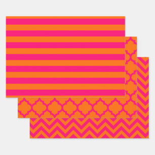 Stripe Moroccan Chevron DIY Colors Orange Ras Pink Wrapping Paper Sheet