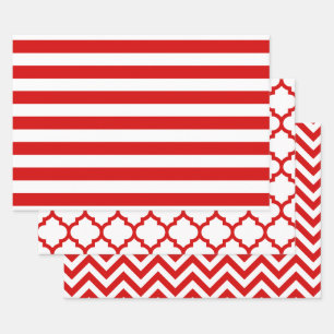 Stripe Moroccan Chevron DIY Colours White Red Wrapping Paper Sheet