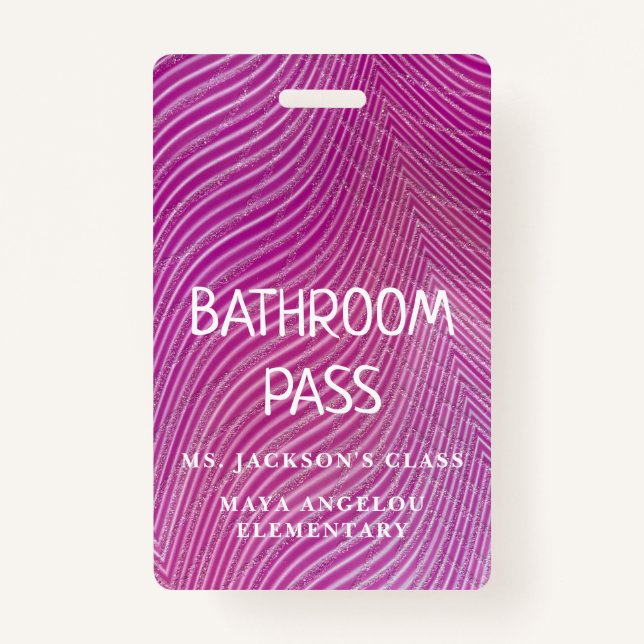 Stripe Pattern Back To School Bathroom Hall Pass   ID Badge (Back)