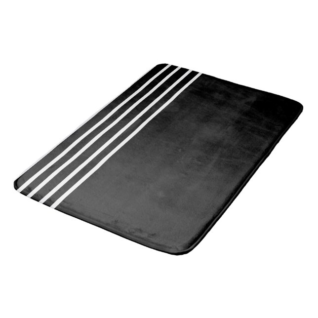 Stripe Pattern Black White Theme Decor Stylish Bath Mat (Angled)