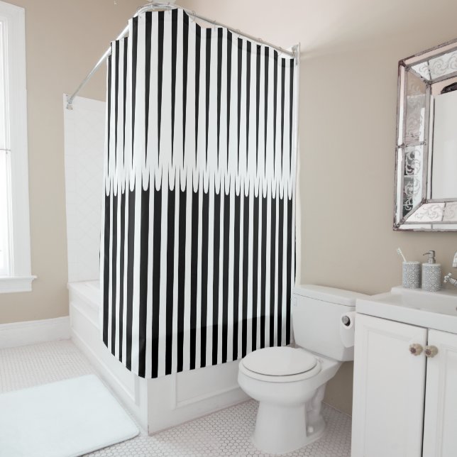 Stripe Pattern Black White Unique Abstract Modern Shower Curtain (In Situ)