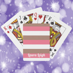Stripe Pattern Brown Pink White Personalise Playing Cards