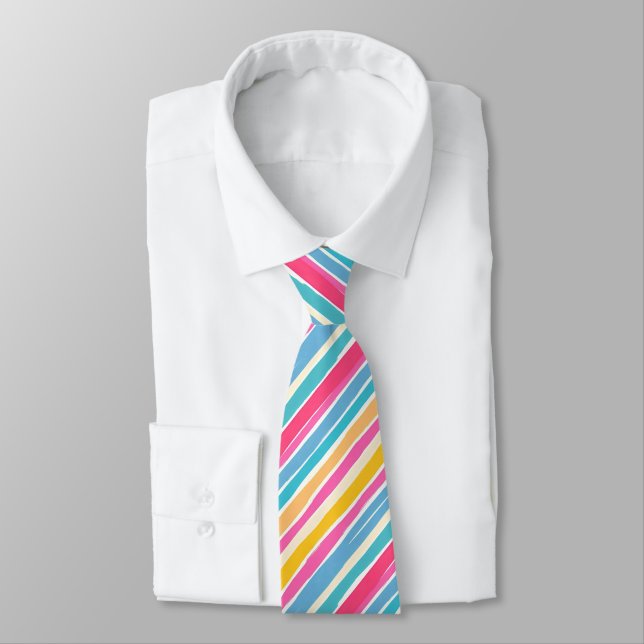 Stripe Pattern Colour Happy Tie (Tied)