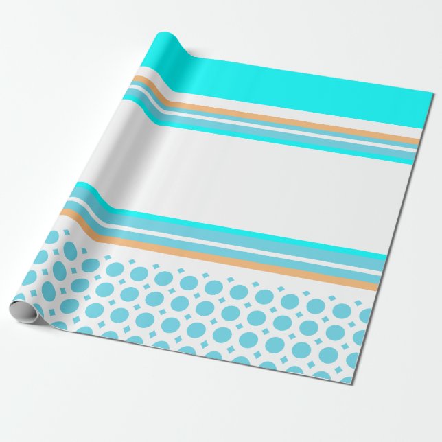 Stripe Pattern Orange Aqua Blue Party Wrapping Paper (Unrolled)