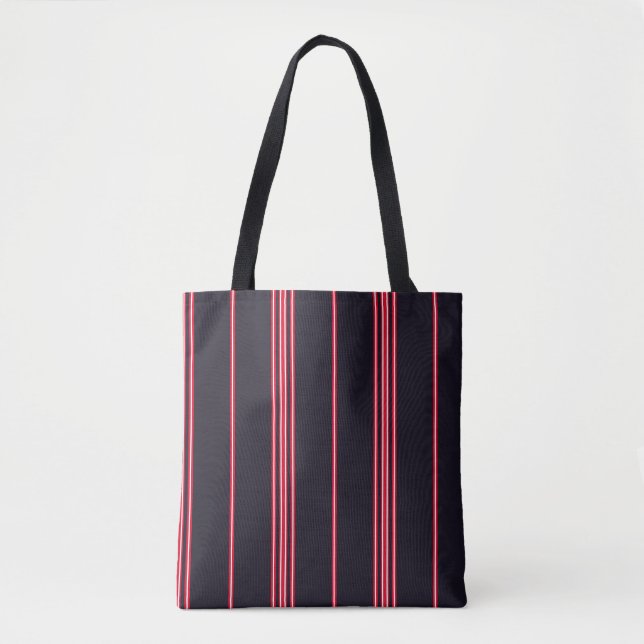 Stripe pattern with navy blue, white and red verti tote bag (Front)