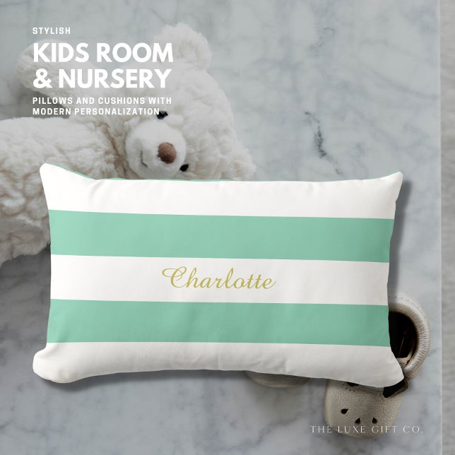 Stripe Personalised Pink Lumbar Pillow Cushion (Creator Uploaded)
