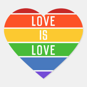 Stripe Rainbow White Love is Love Heart Sticker