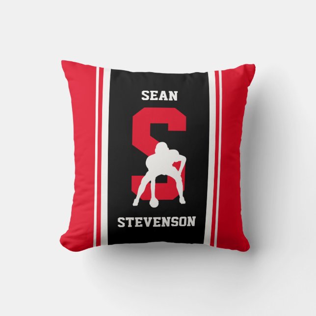Stripe Red and Black football Throw Pillow (Front)