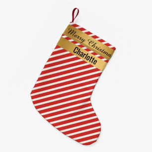 STRIPE Red Christmas Stocking GOLD DOUBLE SiDED