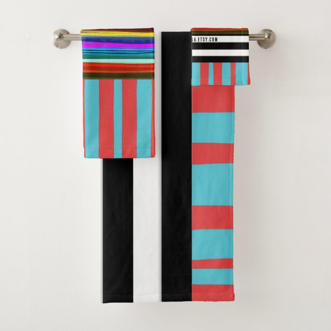 Stripe retro lines horizontal handpainted DIY Bath Towel Set (Insitu)