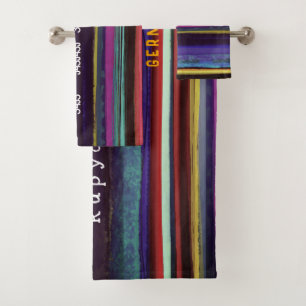 Stripe retro lines horizontal handpainted DIY Bath Towel Set