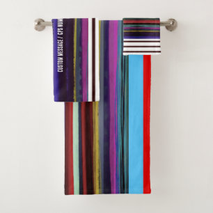 Stripe retro lines horizontal handpainted DIY Bath Towel Set