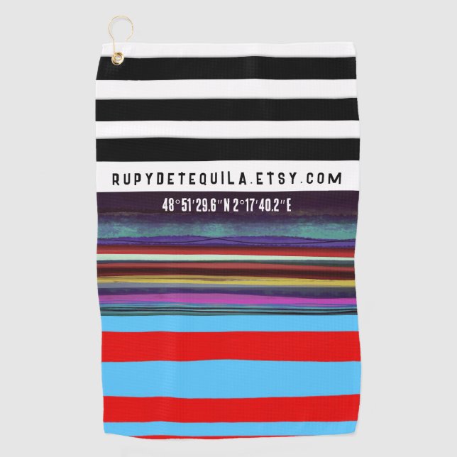 Stripe retro lines horizontal handpainted DIY Golf Towel (Front)