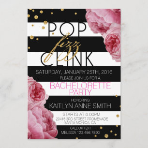 Stripe Roses and Glitter Dots Bachelorette Party Invitation
